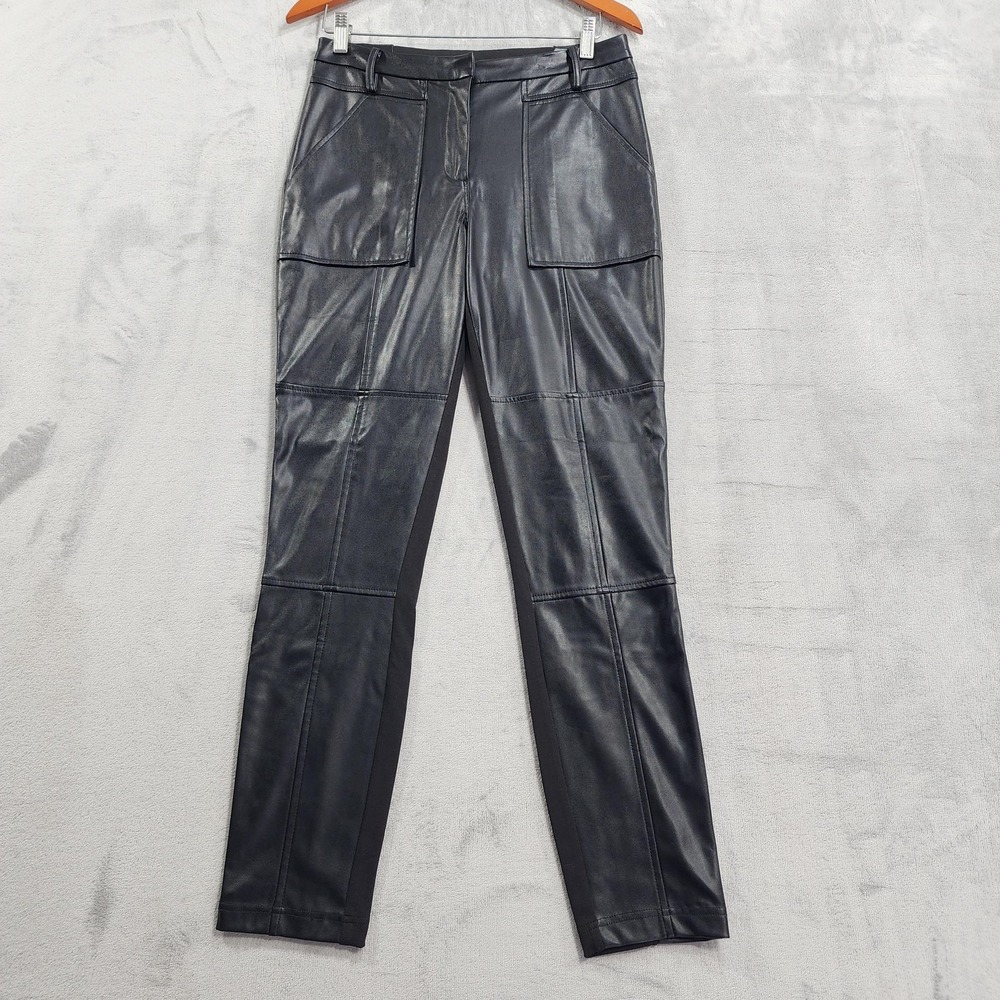 Nene Leakes Pants Womens 8 Black Faux Leather Ponte Skinny Zip Pocket Stretch